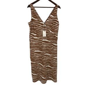 A New Day Animal Print V-Neck Midi Slip Dress Women's Size Large